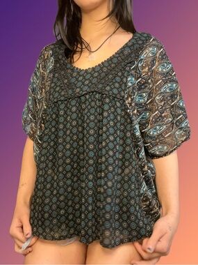 Xhilaration Black and Teal Paisley Blouse